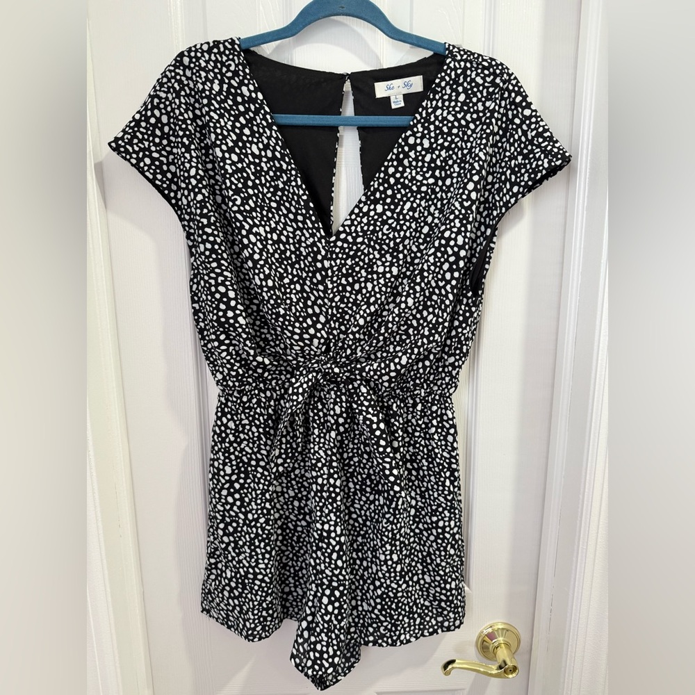 Elegant Black and White Polka Dot Romper